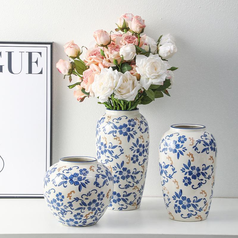 Blue & White Retro Porcelain Vase - Luxury Ceramic Home Decor