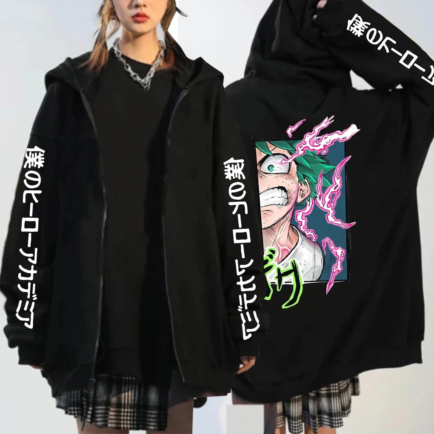 

Harajuku Мультфильм Мой Герой Академия Midoriya Izuku Толстовки На Молнии Толстовки Деку Мода Хип-Хоп Мужчины Женщины Подросток Подарок Куртка На Молнии Пальто