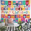 Merry Christmas Cartoon Characters Tapestry Wall Hanging Colorful Holiday Decor for Bedroom Living Room Gift