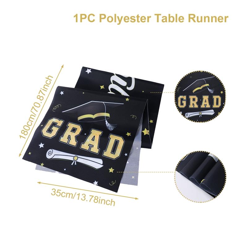 Graduation Table Runner Graduation Decorations 2026 Black Gold Polyester Graduation Table Cloth Prom Grad Party Table Decoration