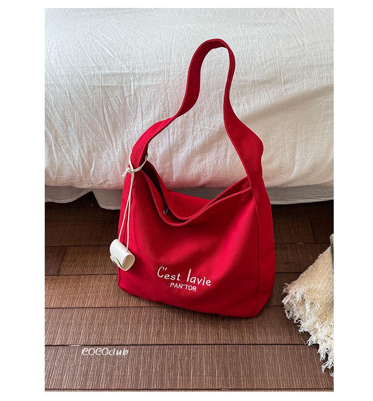 

Тренд 2025 года Холщовая сумка-тоут в стиле Харадзюку: Универсальная повседневная наплечная сумка с принтом букв красный