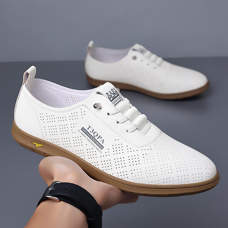 Fashion Summer Genuine Leather Elastic Band Loafers Men Casual Shoes Handmade Hollow Out Leather Shoes for Men Breathable Driving Shoes