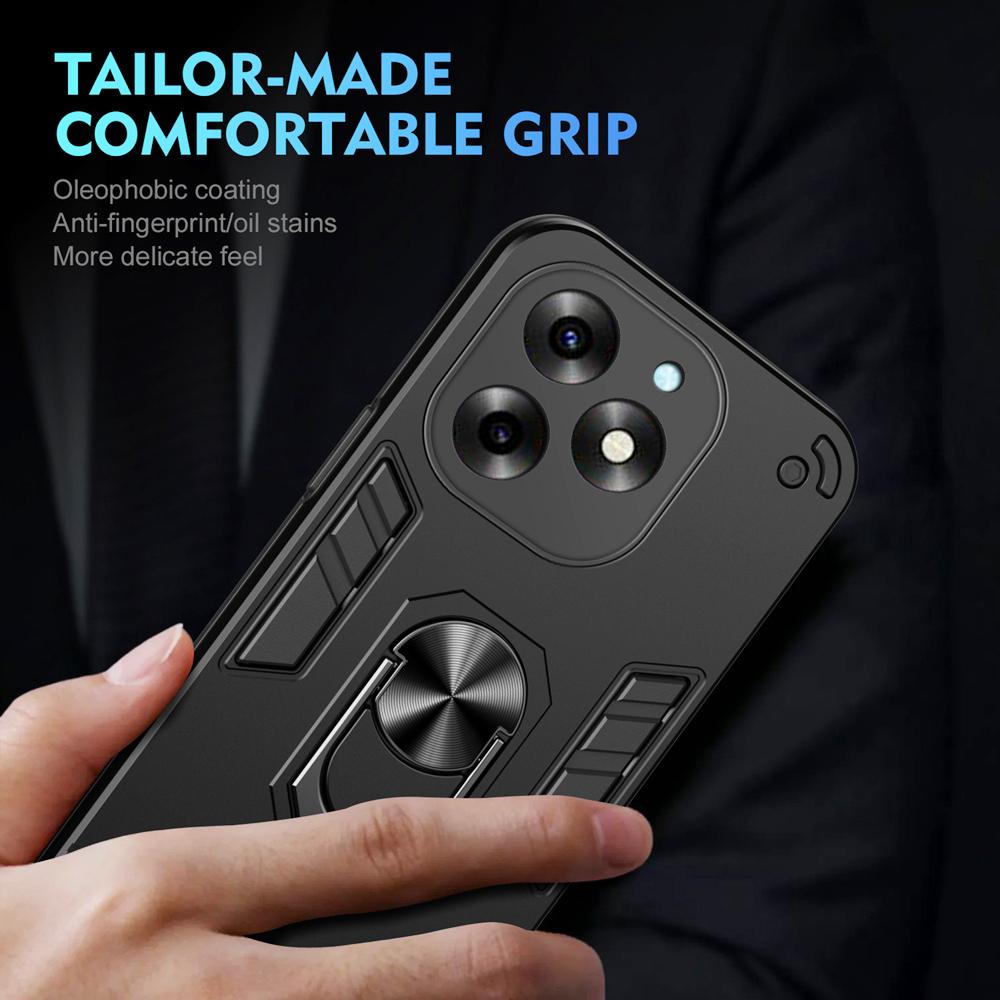 KEYSION Shockproof Armor Case for Itel S23+ Soft Silicone+PC Camera Protection Ring Stand Phone Back Cover for Itel S23 Plus