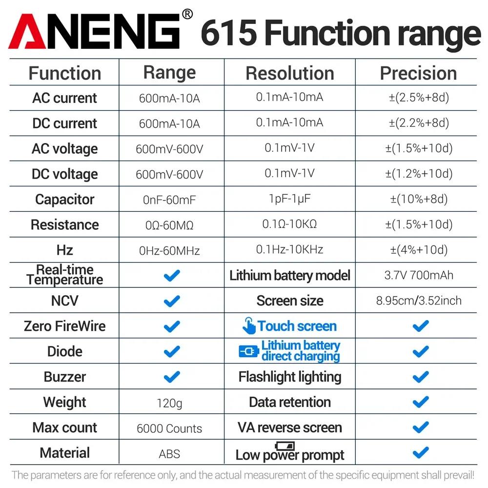 ANENG 615 Multimeter Counts NCV Meter Battery Smart Touch Multitester AC/DC Current Voltage Tester 6000 Charging Instrument Tool