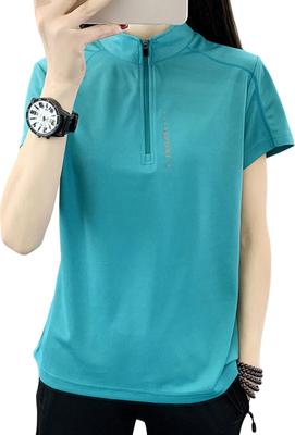 Sportlich Kurz und Heißes Gym Einfaches M-Sing Halb-Reißverschluss T-Shirt, Golf, Ärmel, Feuchtigkeitstransportierend, Schnelltrocknend, Stretch, Damen, Frühling, Sommer, Herbst,