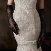 Off-White Sheer Lace Tulle Wedding Gown with Long Gloves