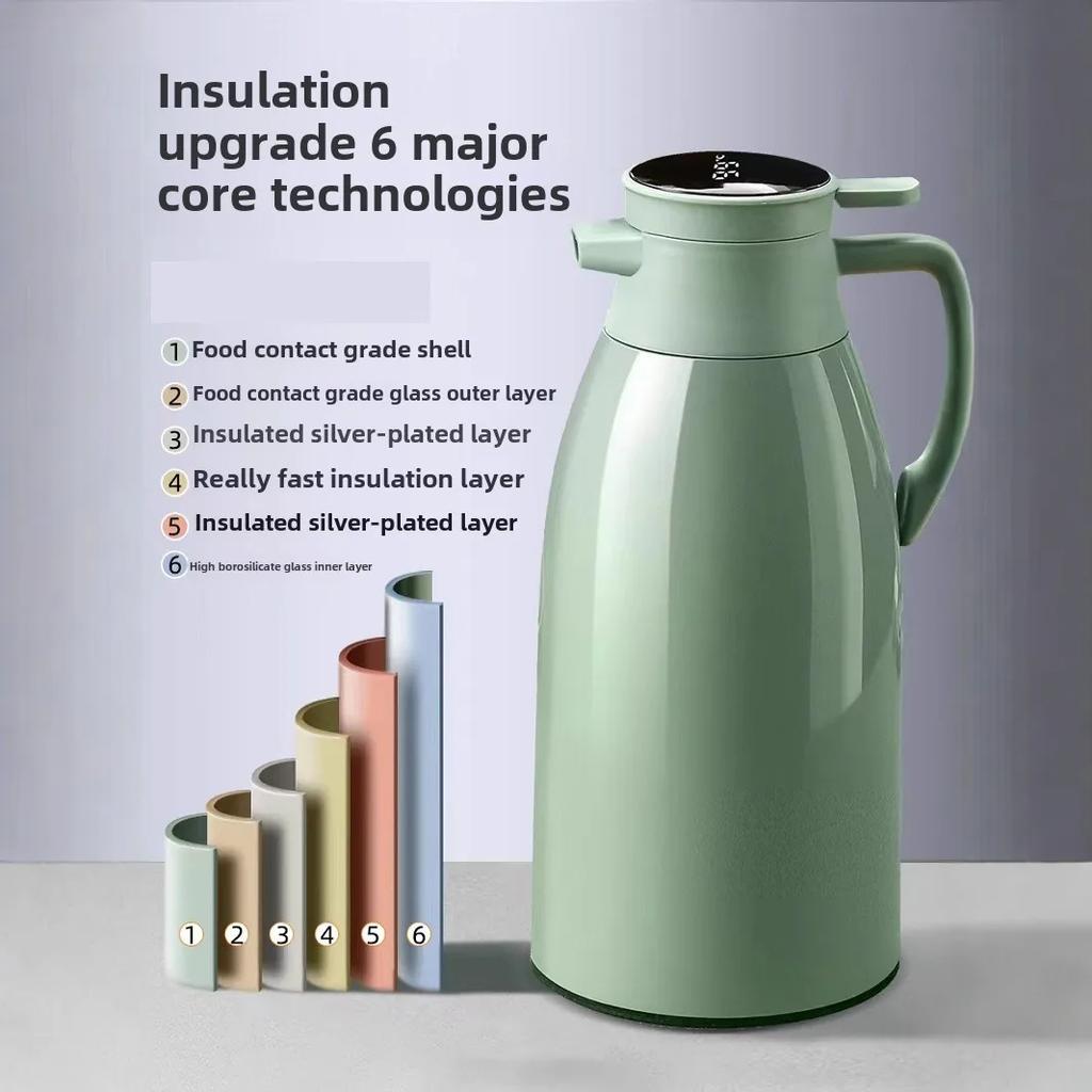 Kitchen Thermal Kettle Household Digital Display Coffee,1/1.3/2L Thermos Glass Liner Vacuum Flasks Large Capacity Water Bottle