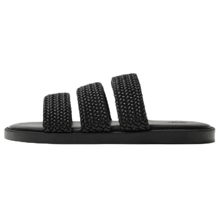 ZARA Woven Triple Strap Slides Black Womens 2700620800 45
