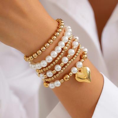 Europe and America, Personalized Simple Pearl Beaded Bracelet, Fashion Sense Love Hollow Bracelet Set