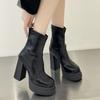2025 Autumn and Winter New British Style Super High Heel Thin Boots Korean Version Fashion Thick Heel Non-slip Rear Zipper Short Boots