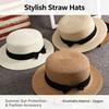 Wide Brim Straw Sun Hat for Women with Ribbon Bow Summer Beach UV Protection Breathable Wavy Edge Panama Cap for Travel
