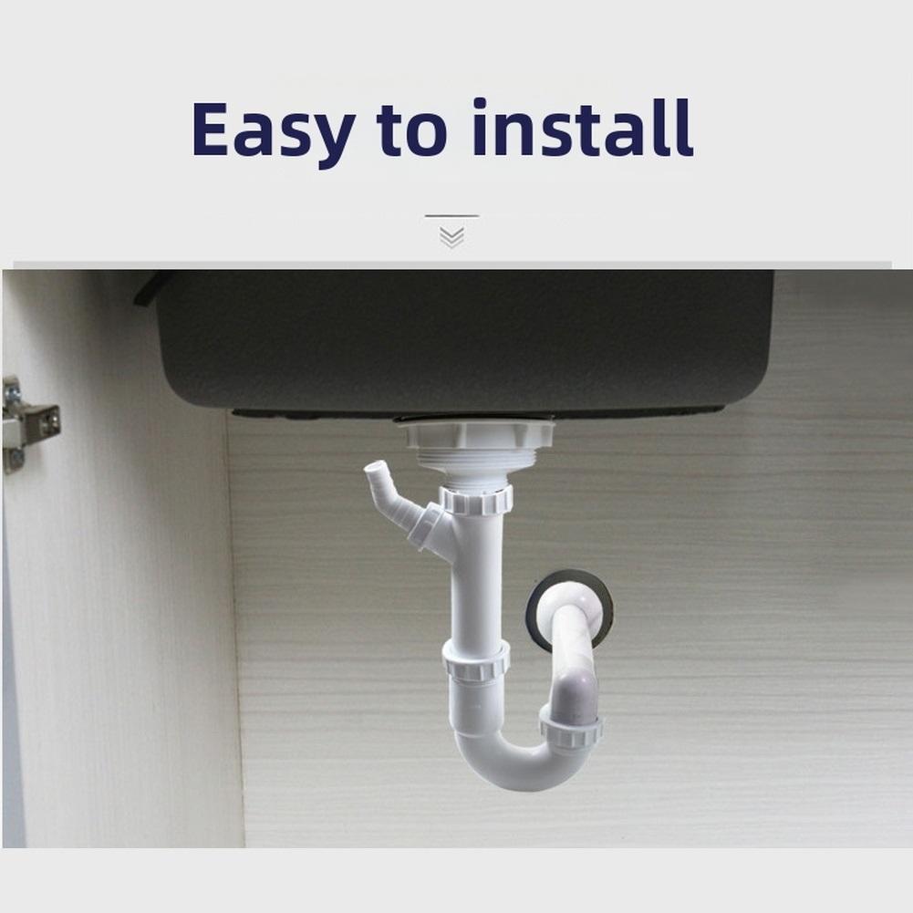 Kitchen Sink Drain Pipe Wall Mounted U-shaped Bend Anti Smell Connects Dishwasher Water 40mm Diameter Plastic Connects To 50mm