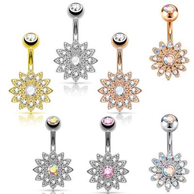 Moda Piercing Göbek Halkası Zarif Moda Ayçiçeği Elmas Göbek Tokası Vücut Piercing Takısı 