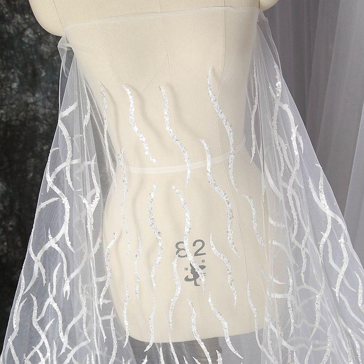 Shiny and anti-pilling embroidered lace fabric suitable for wedding dresses formal gowns and DIY handmade clothing fabrics