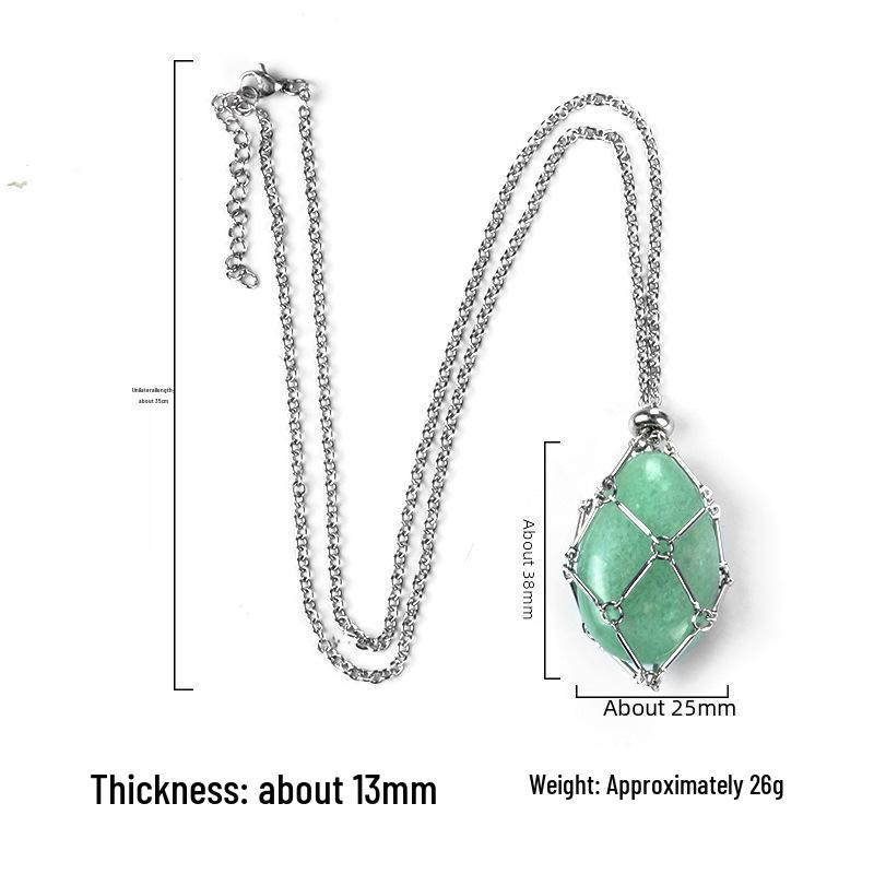 Collana con Catena Intrecciata Fatta a Mano in Acciaio Inossidabile 1720 con Ciondolo in Pietra di Agata Cristallo