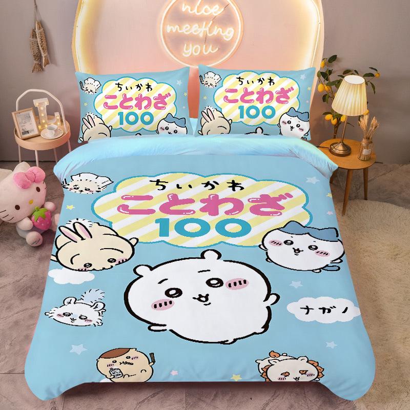 Bedding Set Colorful Print Polyester Student Dormitory Bed Sheet Quilt Cover Kid Gift Home Textile Decorative