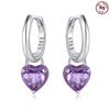 Real 925 Silver Drop Earrings Purple Heart Shape Infinity And Love Earrings For Women Engagement Wedding Party Jewelry