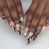 24Pcs Long Almond Stiletto Fake Nails Silver Base Ivy Design Press On Nail Tips Simple Wearable Stick On Manicure