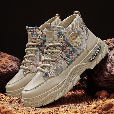Scarpe Autunnali da Uomo Stivali Outdoor High Tops Pelle Tela Patchwork Scarpe Casual Giovane Street Style Stivaletti alla Caviglia