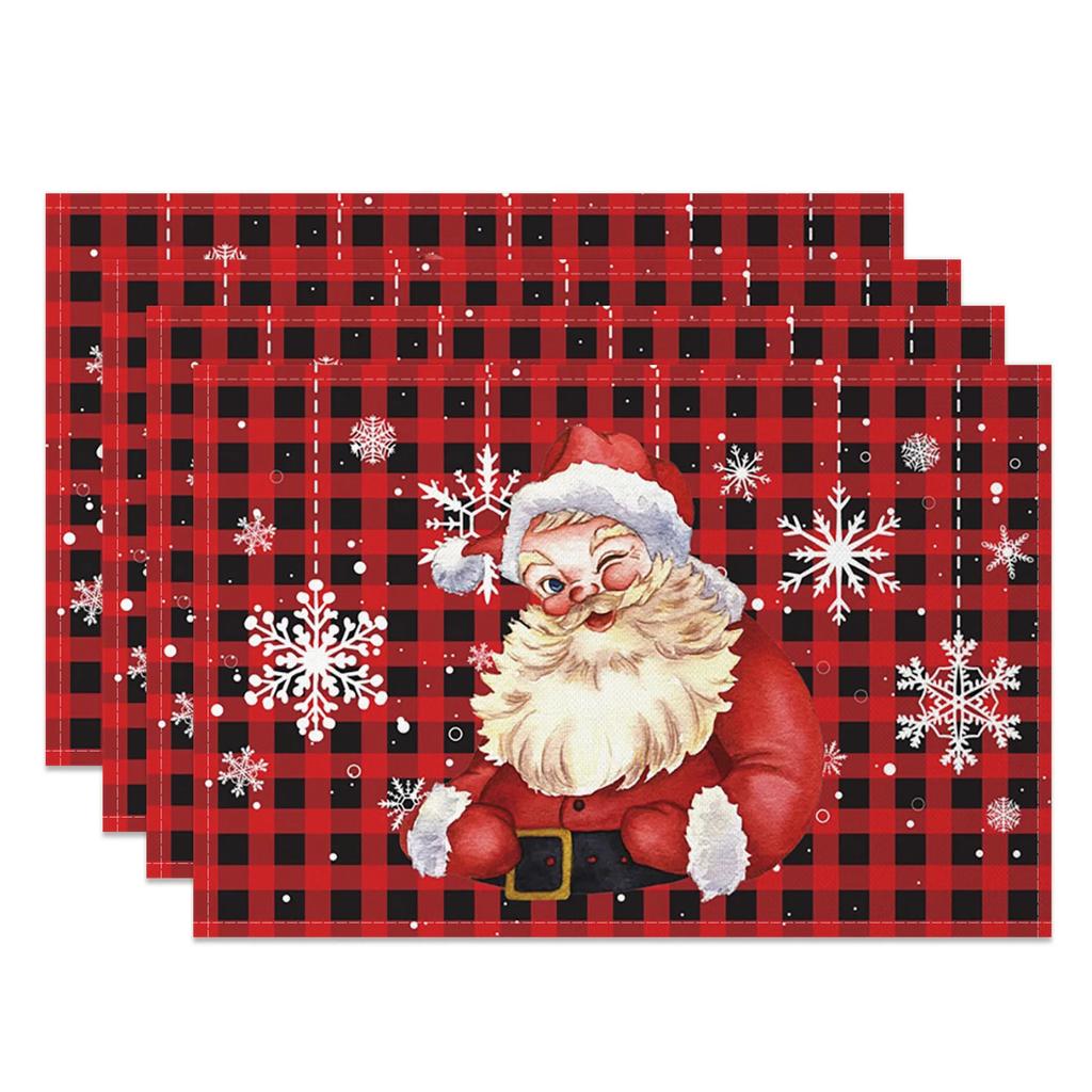 Christmas Placemats Santa Reindeer Sleigh Snowflakes Print Merry Christmas Festive Linen Dining Mats Western Table Holiday Decor