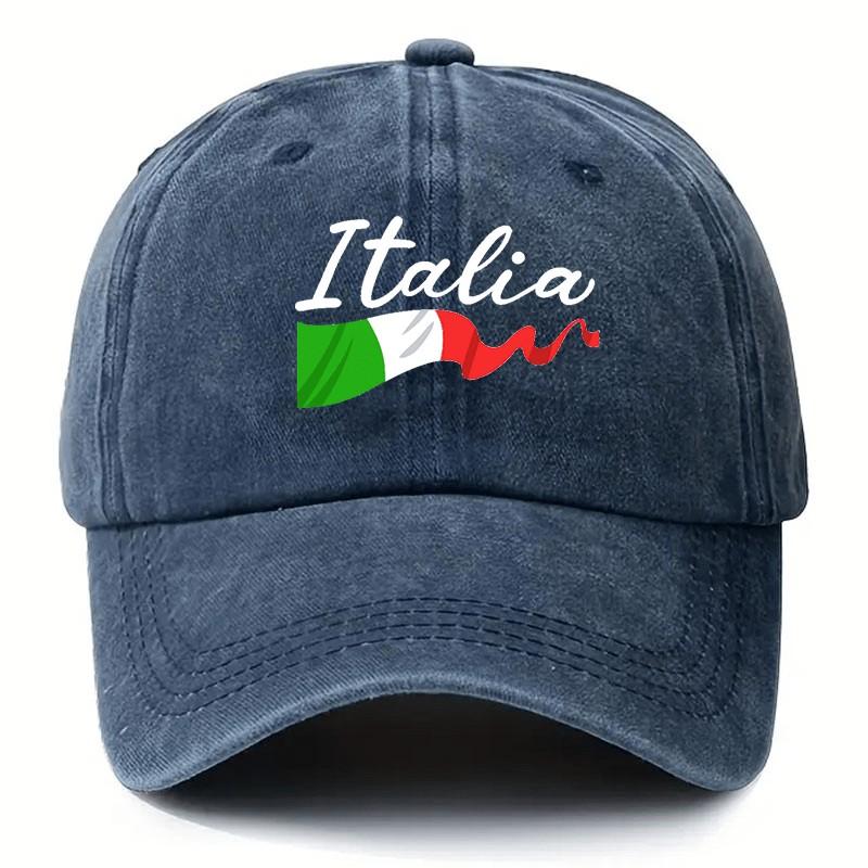 Italia Flag Script Baseball Cap Unisex Distressed Polyester Outdoor Casual Curved Brim Hat