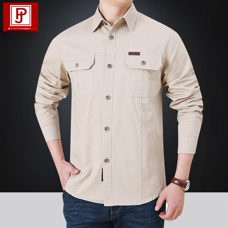 Spring and Autumn Workwear Long Sleeve Shirt Men's Washed Fashion Large Size Men's Long Sleeve Shirt