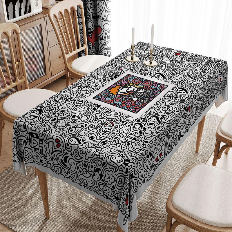 

Luxury Scandinavian Ins Table Cloth Graffiti Famous Painting Geometric Pattern Fabric Craft Tablecloth Computer Dust Cover Cloth Book Table Mat MR doodle-12 60*90 [bedside table cover]]