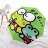 1 ud. Paraguas Plegable Automático Familia de Ranas Keroppi - Diseño Portátil de 3 Pliegues con Estructura de Hierro para Uso en Exteriores, Regalo Perfecto para Fans y Viajeros. K095