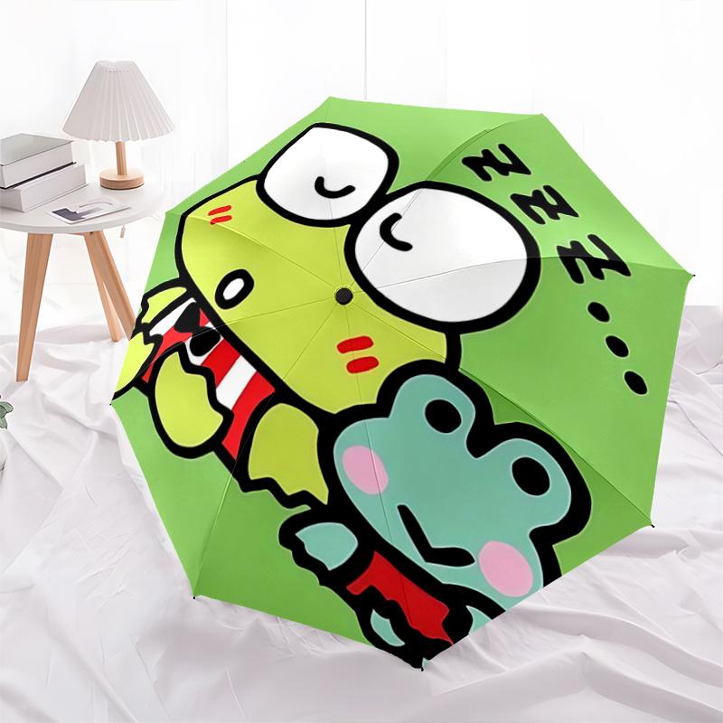 1 ud. Paraguas Plegable Automático Familia de Ranas Keroppi - Diseño Portátil de 3 Pliegues con Estructura de Hierro para Uso en Exteriores, Regalo Perfecto para Fans y Viajeros. K095
