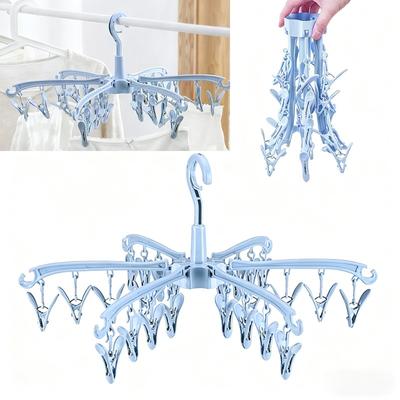 Folding Clothes Dryer Rotatable Hanger Windproof Socks Underwear Drying Rack Home Storage Laundry Rack 24 Clips