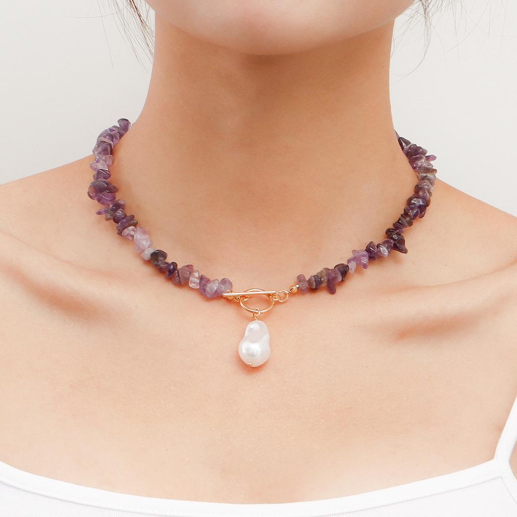 European and American large special-shaped pearl OT buckle necklace femininity simple fashion violet turquoise necklace