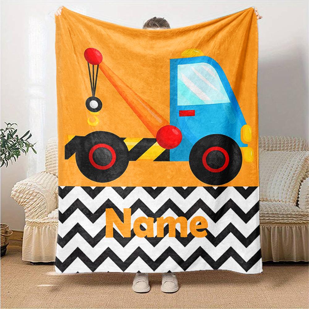 Custom Name excavator Theme Printed Blanket - Perfect for Couch, Bed, Travel & Outdoor Use | Machine Washable, Cozy & Durable.