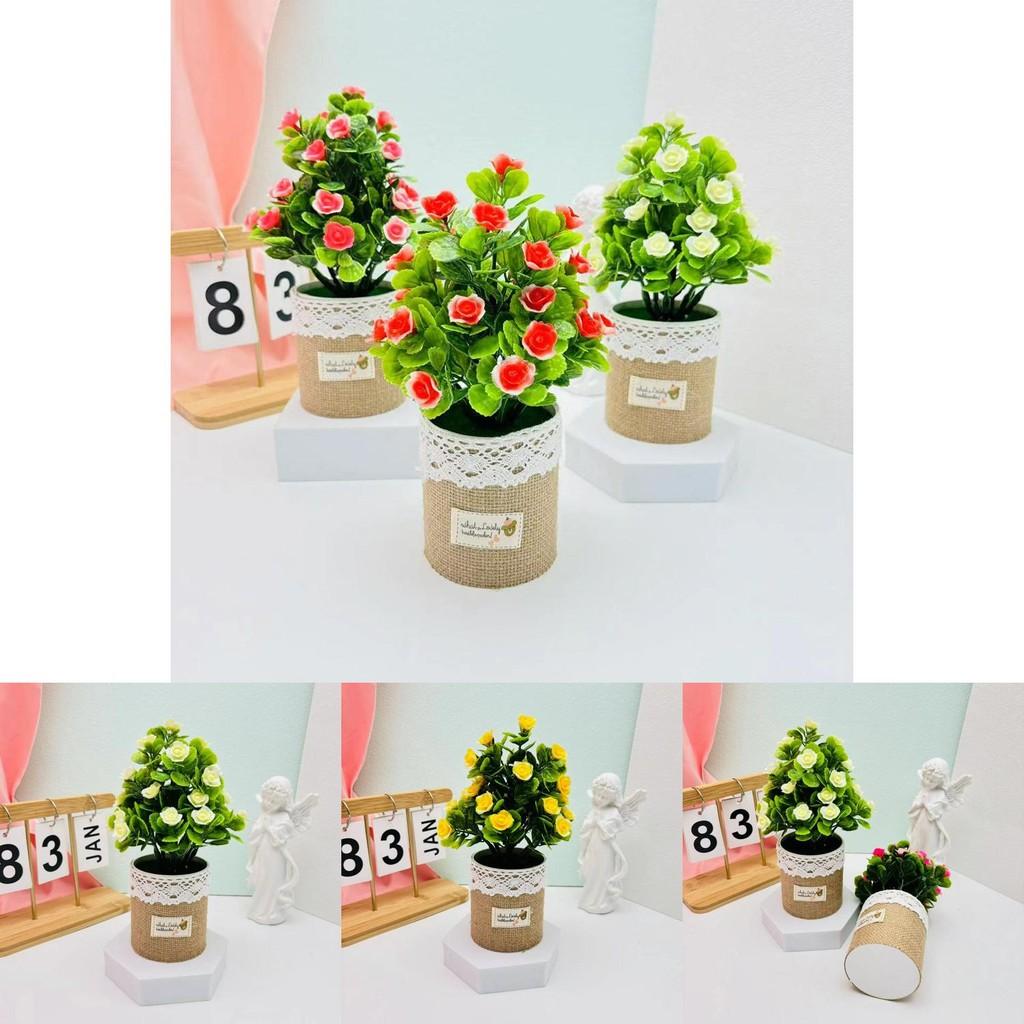 Fake Plant Flower Pot With Fabric Blossoms For Home Office And Garden Decor