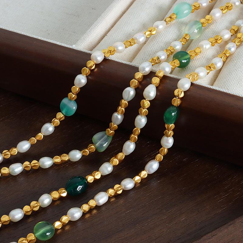 Natural Pearl & Steel Bead Patchwork Necklace with Stone Fairy Charm - Versatile Clavicle Chain Jewelry for Women