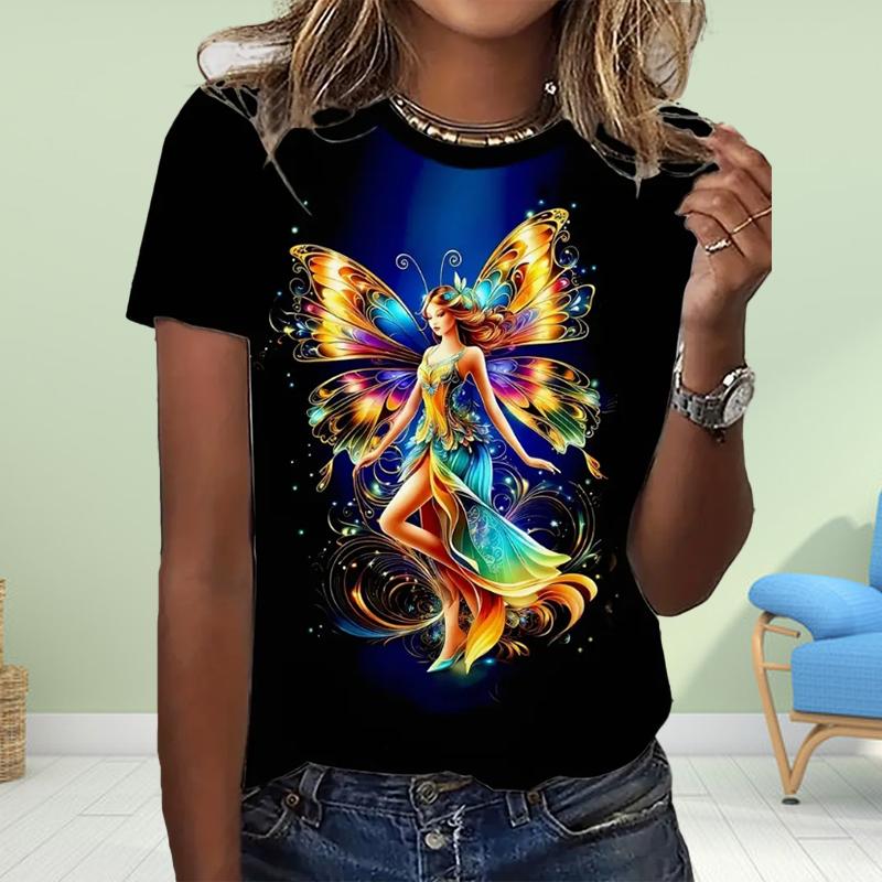 Fashion Women Sun&Fairy Print T Shirt Funny Casual O-neck Short Sleeves T-shirt Summer Female Tee Shirt