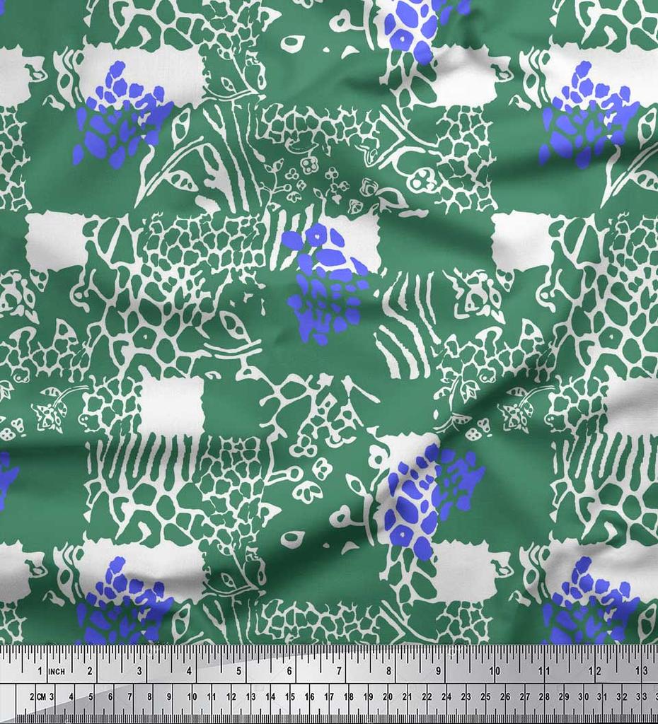 Soimoi Purple Japan Crepe Satin Fabric Brush Stroke & Leopard Animal Skin Printed Fabric 1 Metre 42 Inch