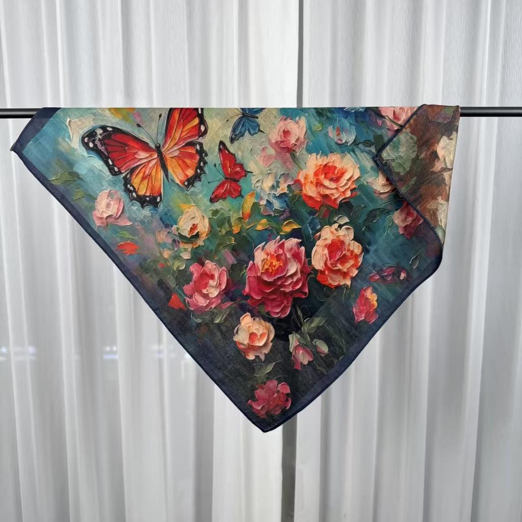 68x68cm Floral Velvet Scarf for Women Lightweight Square Scarves Elegant Spring/Summer Fashion Shawl Neckerchief Luxury