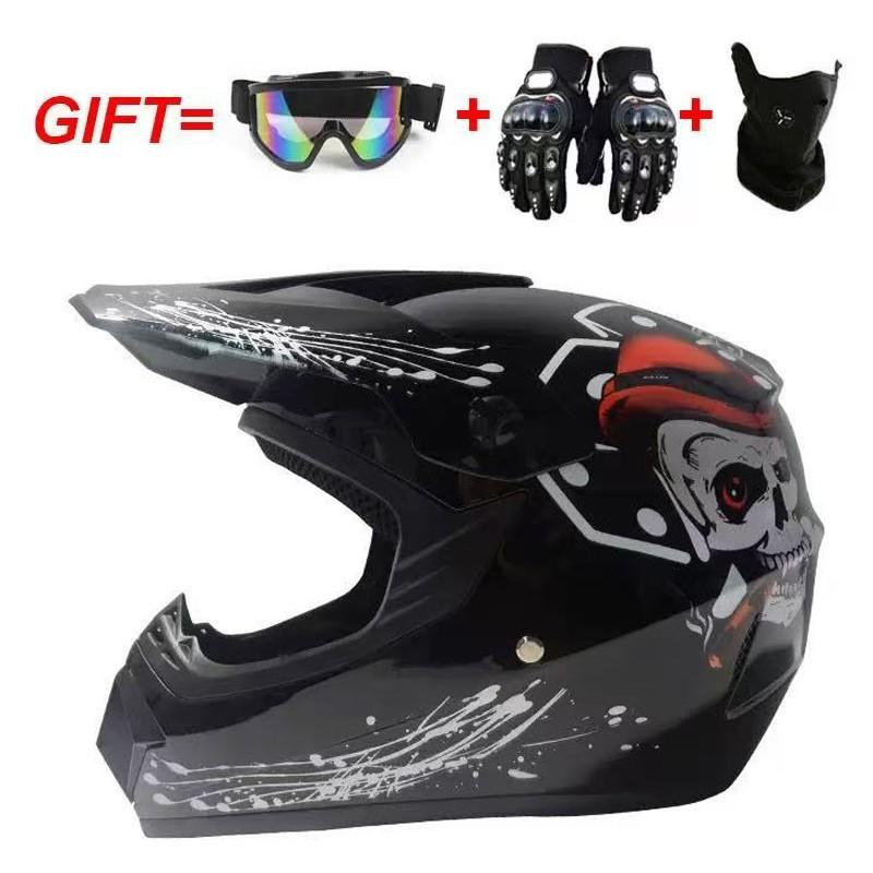 Full Face ABS Motorcycle Helmet Off-Road ATV Dirt Bike Cycling With Visor Gloves Mask - S M L XL