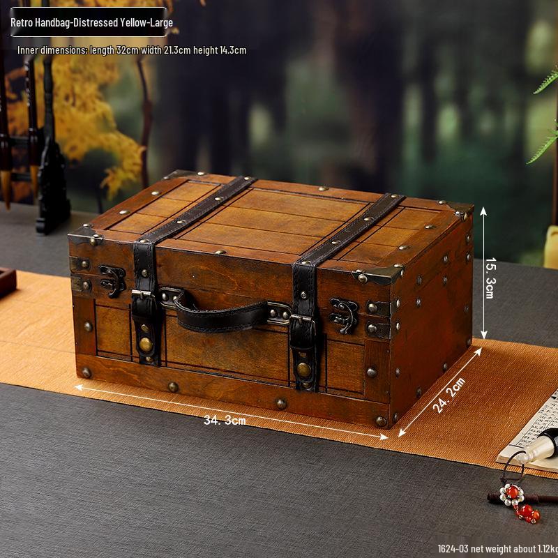 Vintage Distressed Wooden Suitcase Storage Box - Antique Style Photography Prop & Decoration