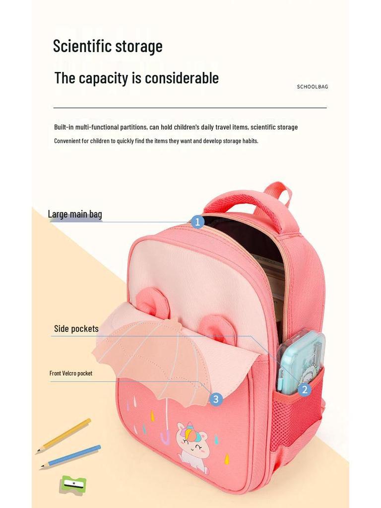 Fashionable Spine Protection Backpack for Girls, Ages 3-6: Lightweight and Double-Strapped for Kindergarten To First Grade.
