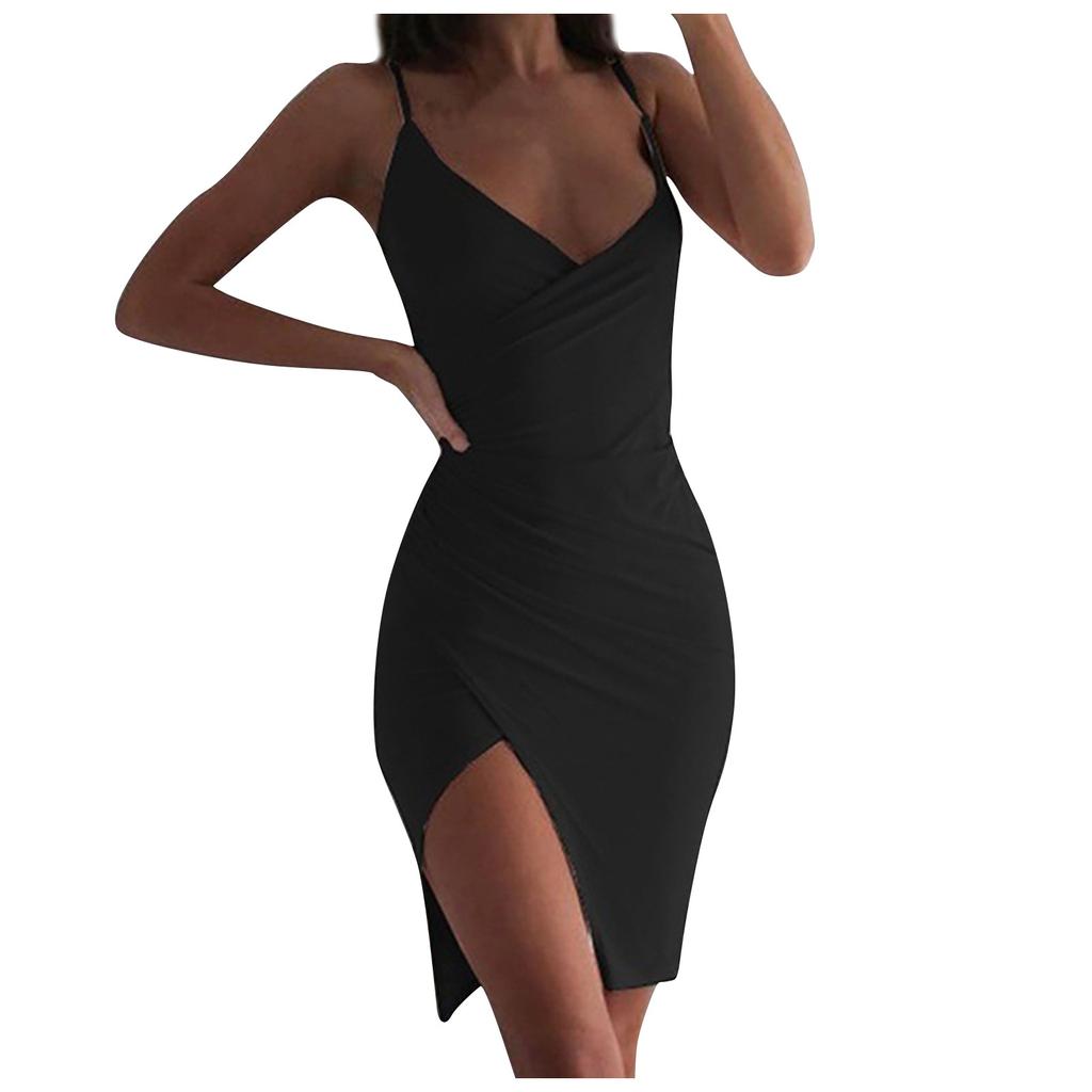 Women's Fashion Sexy Color Irregular Pumping Pleated Camisole Dress