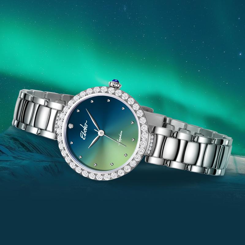 EBOHR Cana Collection Quartz Movement Stainless Steel Strap Watch Women's Watch Green Dial 30m Waterproof 51611726