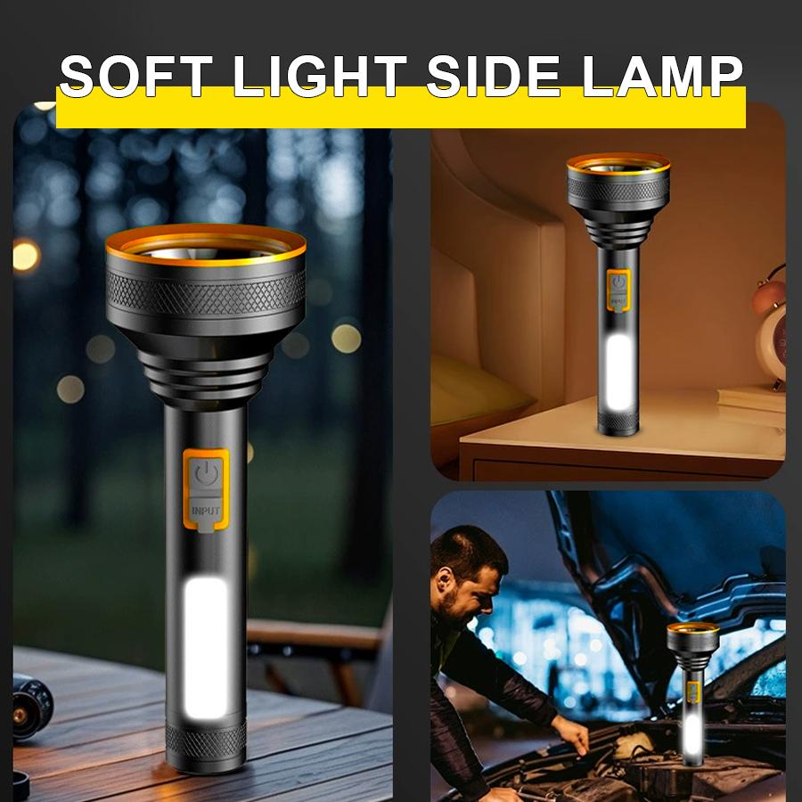 Strong Light Led Flashlight with Cob Side Light Portable Type-C Rechargeable Torch Aluminum Lantern for Patrol Camping Hiking