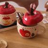 Niedlicher, apfelförmiger Keramikbecher mit Deckel, 400 ml, Cartoon-Stil – das perfekte Geschenk für beste Freunde zu Weihnachten, Neujahr und im Jahr des Pferdes.