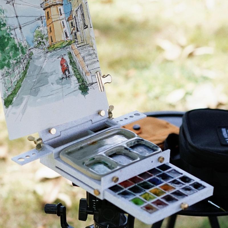 Portable Multi-functional Watercolor Palette Paint Box Outdoor Travel Sketch Easel Watercolor Painting Creation Art Supplies