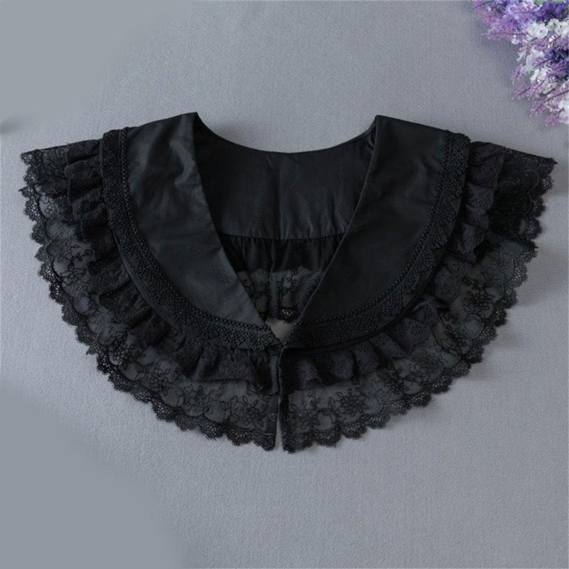 French Design Double Layer Detachable Collar for Women Girl Elegant Ruffle Lace Collar Neckpiece For Clothes Enhancement