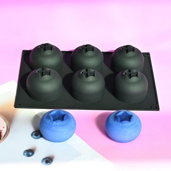 Silicone Baking Mold 6-Cavity Blueberry Non-Stick Flexible Cake Mold for Candy Chocolate Reusable Dishwasher Safe Bakeware for DIY Kitchen