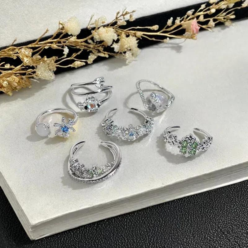 Delicate Serpentine Moon Open Ring Full Of Diamonds, Diamond-Set Zircon Light Luxury, High-End Design, Niche Design, Ring Woman