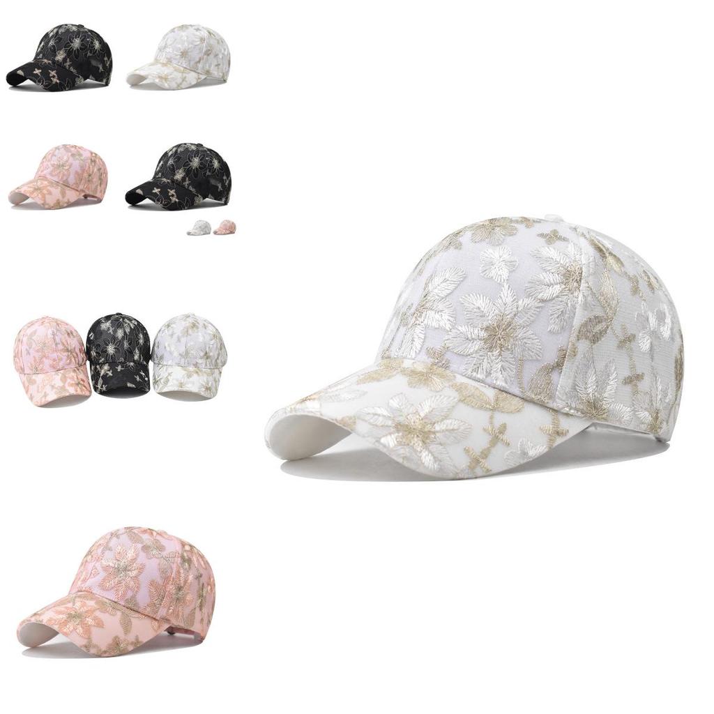 Fashionable Lace Baseball Cap Summer Women's Big Embroidered Flower Daisy Gold Thread Duck Tongue Hat