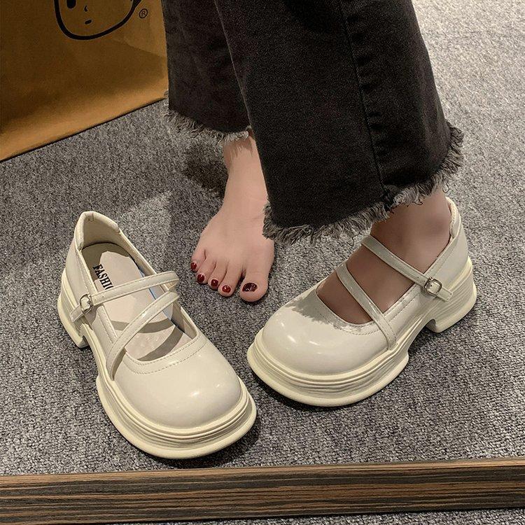 White Thick Heel Platform French Mary Jane Shoes Women's 2025 New Summer Round Head Light Mouth British Style Small Leather Shoes Women